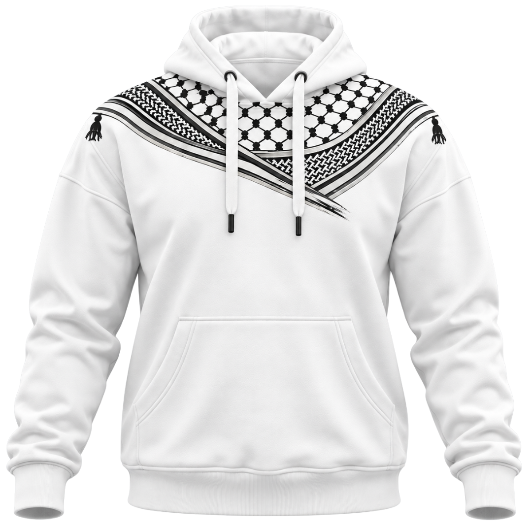 Palestine "White Keffiyeh Code" Hoodie